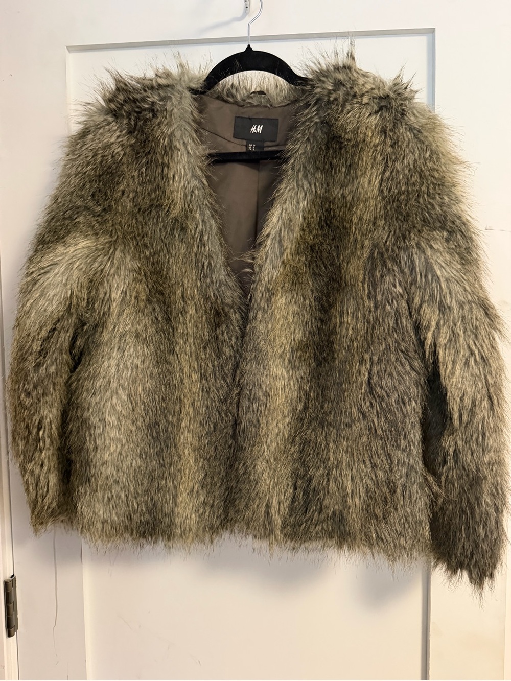 H&M Faux Fur Teddy Jacket in Mixed Brown and Gray